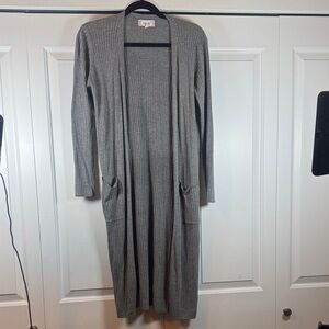 Pink Rose Gray Ribbed Long Cardigan